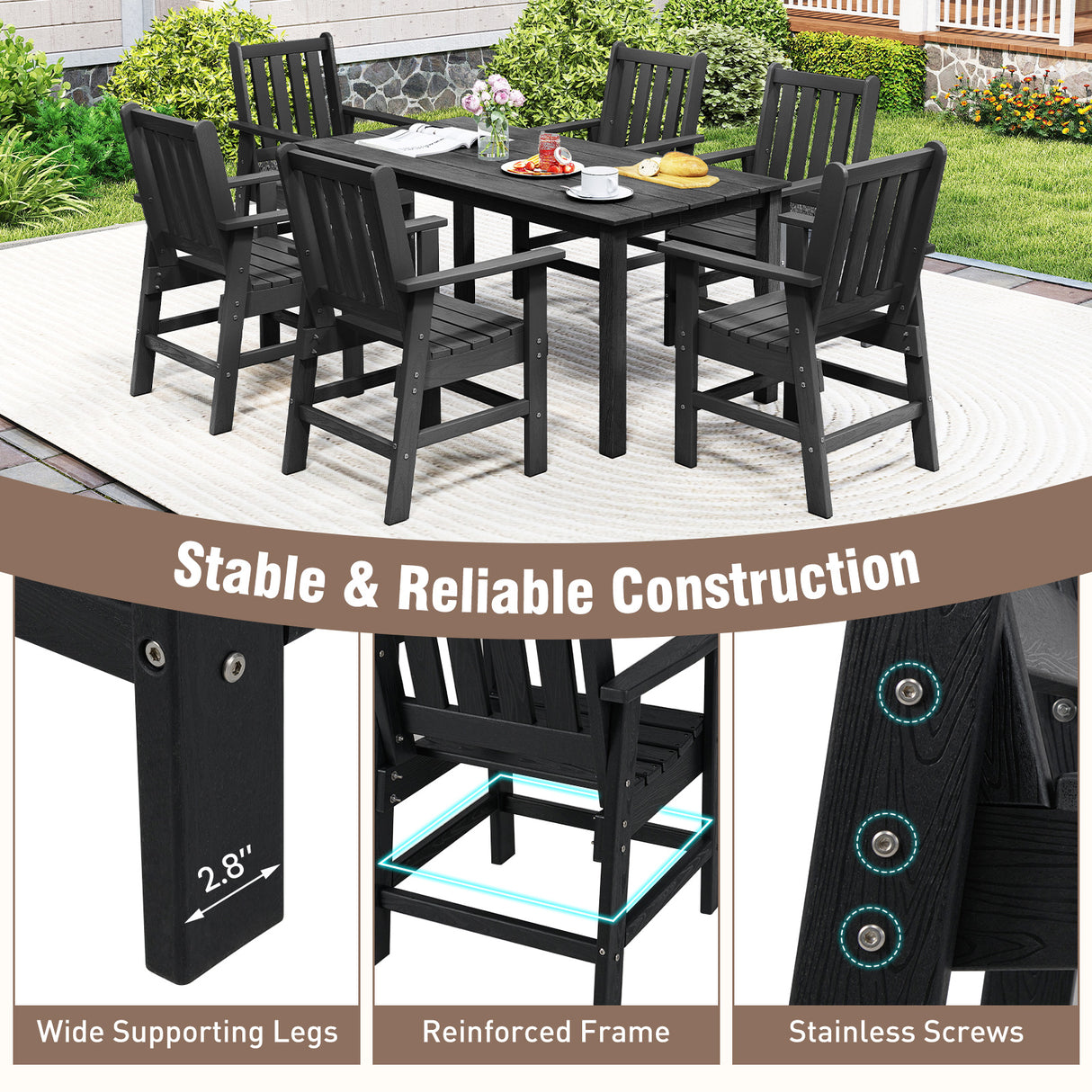 Set of 2 Patio Dining Chairs with Wide Armrests