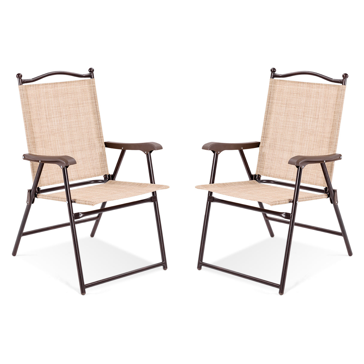 Set of 2 Patio Folding Sling Back Camping Deck Chairs