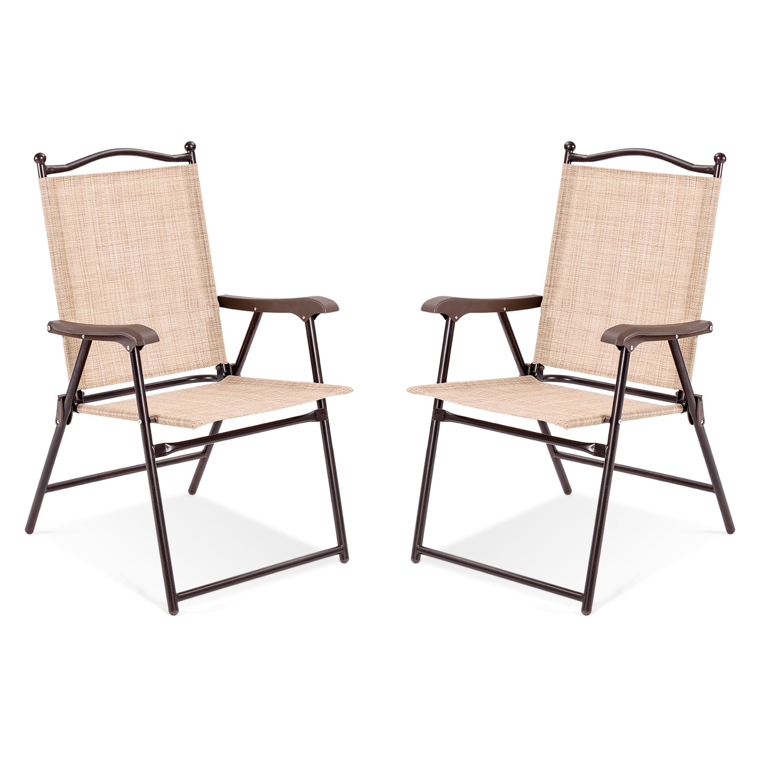 Set of 2 Patio Folding Sling Back Camping Deck Chairs