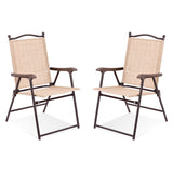 Set of 2 Patio Folding Sling Back Camping Deck Chairs