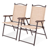 Set of 2 Patio Folding Sling Back Camping Deck Chairs