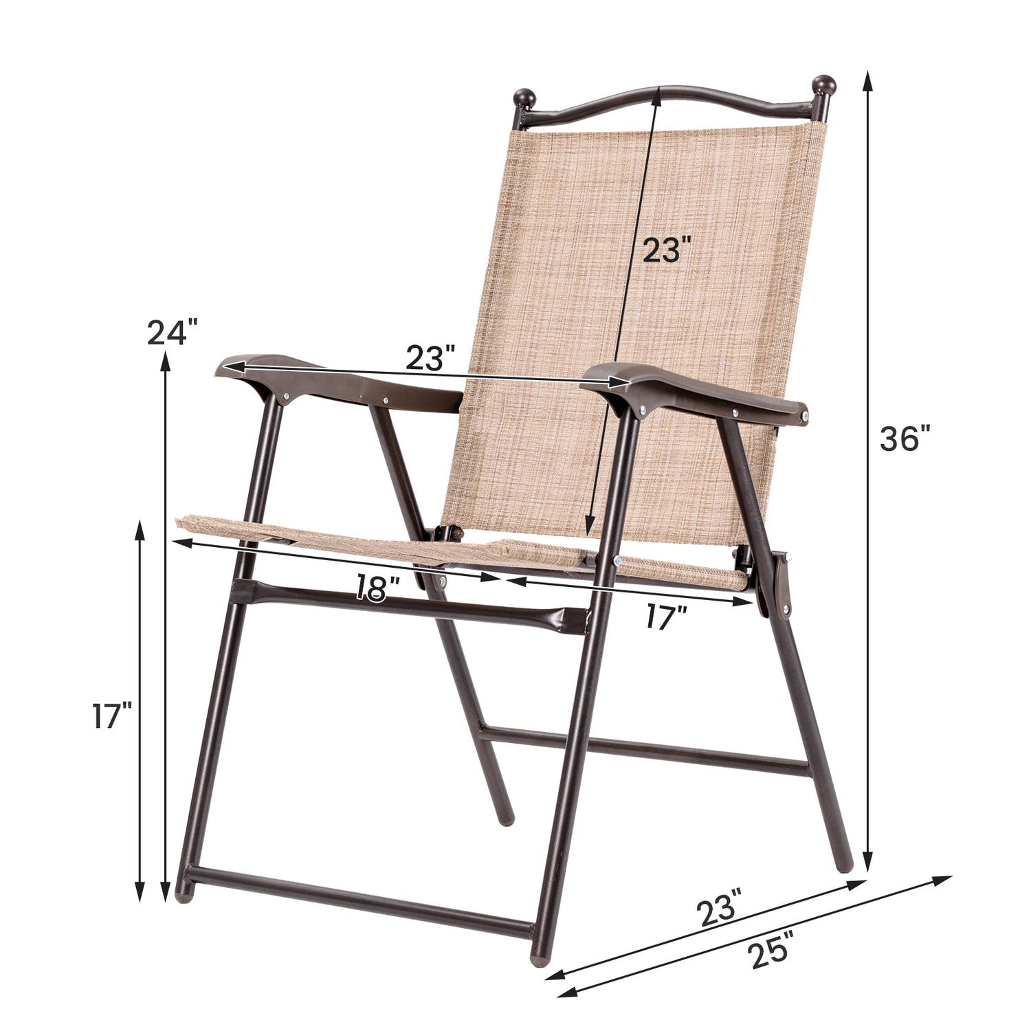 Set of 2 Patio Folding Sling Back Camping Deck Chairs