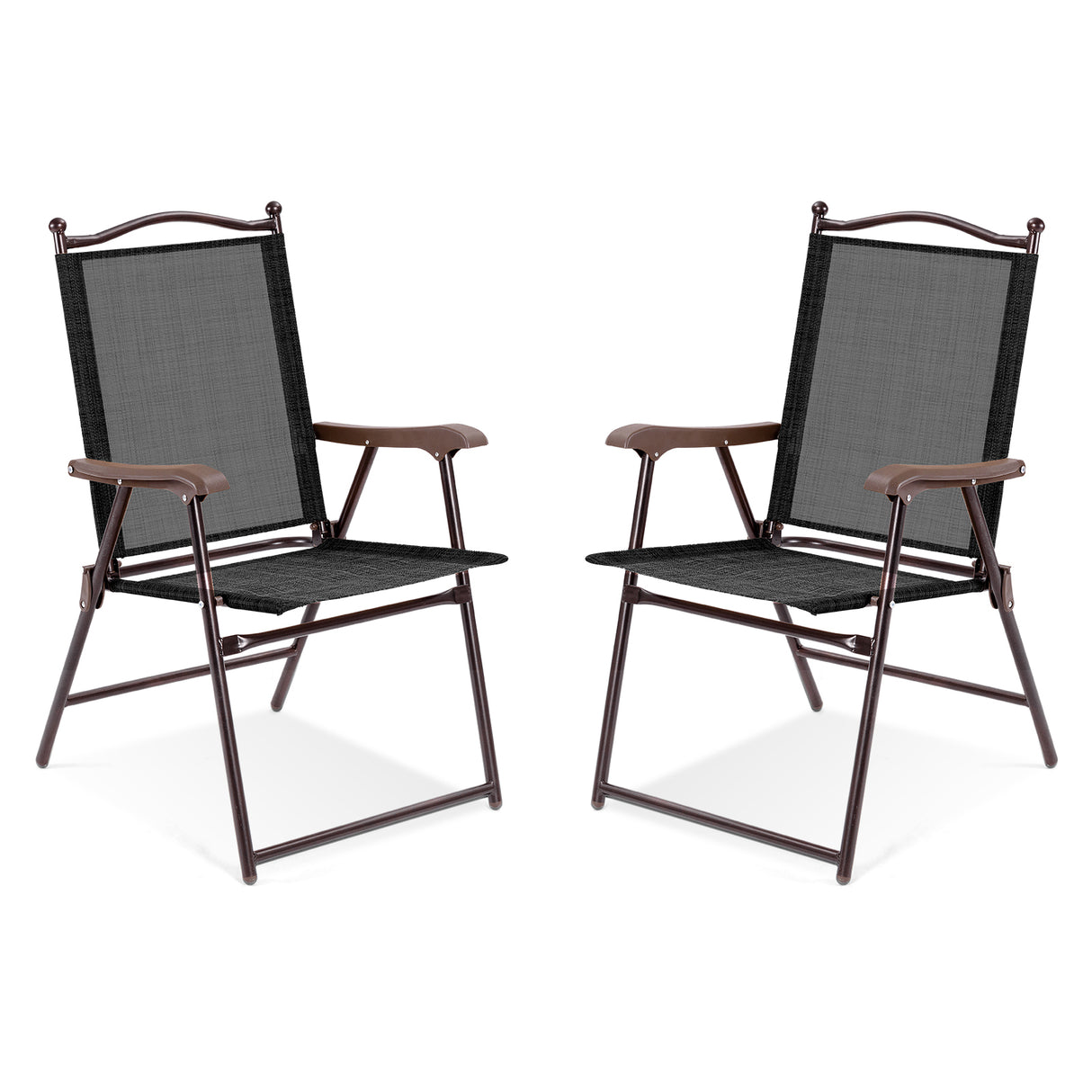 Set of 2 Patio Folding Sling Back Camping Deck Chairs