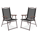 Set of 2 Patio Folding Sling Back Camping Deck Chairs