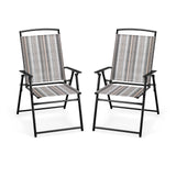 Set of 2 Patio Folding Sling Chairs Space-saving Dining Chair-Gray