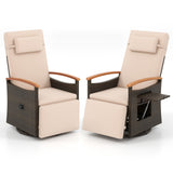 Set of 2 Patio Rattan 360Â° Swivel Recliner Chair with Adjustable Backrest and Footrest