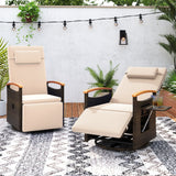 Set of 2 Patio Rattan 360Â° Swivel Recliner Chair with Adjustable Backrest and Footrest