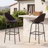 Set of 2 Patio Swivel Bar Stools with Rattan Seat 400 LBS for Garden-Brown