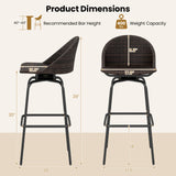Set of 2 Patio Swivel Bar Stools with Rattan Seat 400 LBS for Garden-Brown