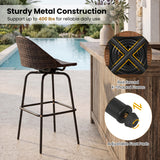 Set of 2 Patio Swivel Bar Stools with Rattan Seat 400 LBS for Garden-Brown