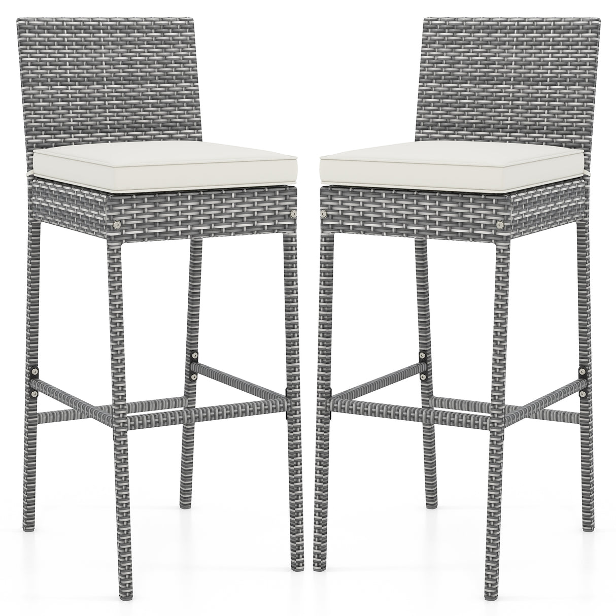 Set of 2/4 Patio Wicker Barstools with Soft Seat Cushion and Cozy Footrest