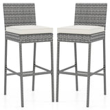 Set of 2/4 Patio Wicker Barstools with Soft Seat Cushion and Cozy Footrest