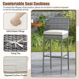 Set of 2/4 Patio Wicker Barstools with Soft Seat Cushion and Cozy Footrest