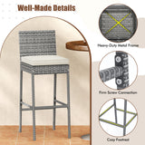 Set of 2/4 Patio Wicker Barstools with Soft Seat Cushion and Cozy Footrest