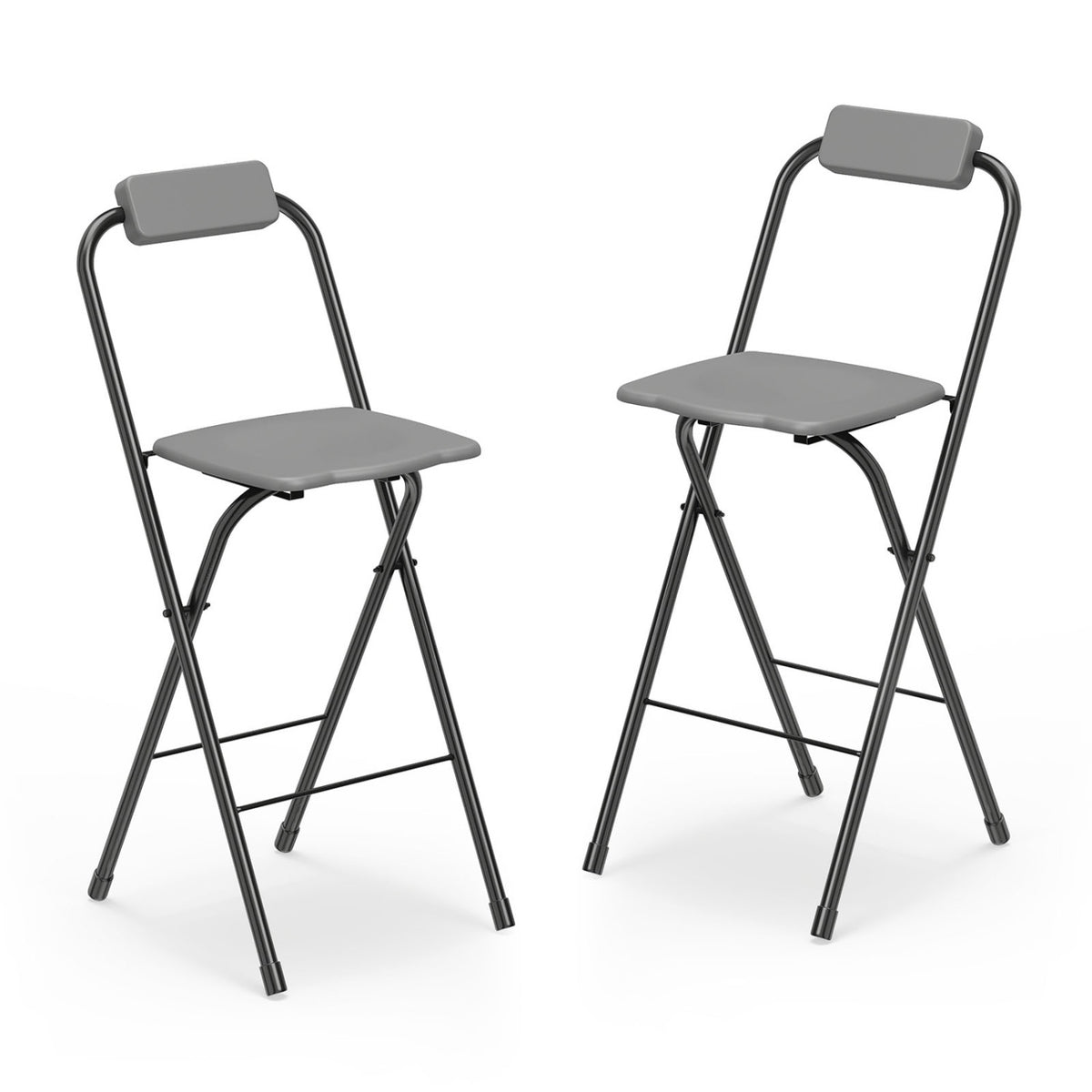 Set of 2 Portable Bar Height Stools with Ergonomic Seat and Comfortable Footrest