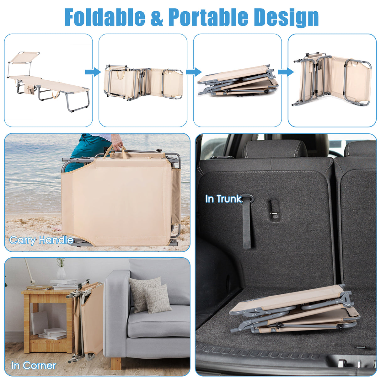 Set of 2 Portable Reclining Chair with 5 Adjustable Positions