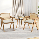 Set of 2 Rattan Accent Chairs with Padded Cushion and Rubber Wood Frame
