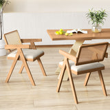 Set of 2 Rattan Accent Chairs with Padded Cushion and Rubber Wood Frame