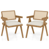 Set of 2 Rattan Accent Chairs with Padded Cushion and Rubber Wood Frame
