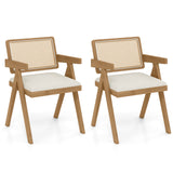 Set of 2 Rattan Accent Chairs with Padded Cushion and Rubber Wood Frame
