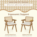 Set of 2 Rattan Accent Chairs with Padded Cushion and Rubber Wood Frame