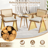 Set of 2 Rattan Accent Chairs with Padded Cushion and Rubber Wood Frame