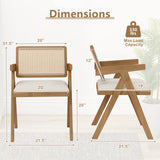 Set of 2 Rattan Accent Chairs with Padded Cushion and Rubber Wood Frame