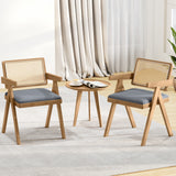 Set of 2 Rattan Accent Chairs with Padded Cushion and Rubber Wood Frame