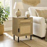 Set of 2 Rattan Nightstand with Drawer and Storage Cabinet for Bedroom Dorm