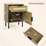 Set of 2 Rattan Nightstand with Drawer and Storage Cabinet for Bedroom Dorm