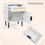 Set of 2 Rattan Nightstand with Drawer and Storage Cabinet for Bedroom Dorm