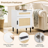 Set of 2 Rattan Nightstand with Drawer and Storage Cabinet for Bedroom Dorm