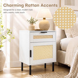 Set of 2 Rattan Nightstand with Drawer and Storage Cabinet for Bedroom Dorm