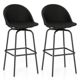 Set of 2 Rattan Swivel Barstools with Curved Back-Black