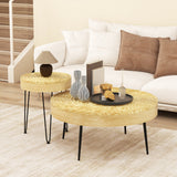 Set of 2 Solid Wood Farmhouse Round Coffee Tables
