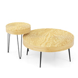 Set of 2 Solid Wood Farmhouse Round Coffee Tables