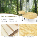 Set of 2 Solid Wood Farmhouse Round Coffee Tables