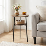 Round Side Table with Storage Shelf & Metal Frame for Living Room