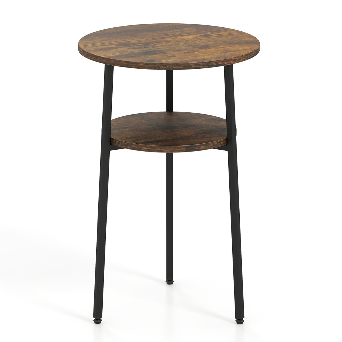 Round Side Table with Storage Shelf & Metal Frame for Living Room