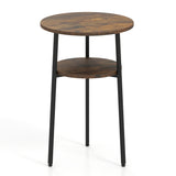 Round Side Table with Storage Shelf & Metal Frame for Living Room