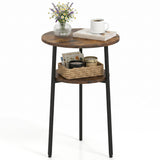 Round Side Table with Storage Shelf & Metal Frame for Living Room