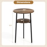 Round Side Table with Storage Shelf & Metal Frame for Living Room