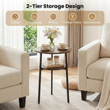 Round Side Table with Storage Shelf & Metal Frame for Living Room