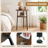 Round Side Table with Storage Shelf & Metal Frame for Living Room