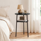 Round Side Table with Storage Shelf & Metal Frame for Living Room