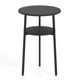 Round Side Table with Storage Shelf & Metal Frame for Living Room