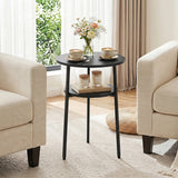 Round Side Table with Storage Shelf & Metal Frame for Living Room