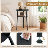 Round Side Table with Storage Shelf & Metal Frame for Living Room