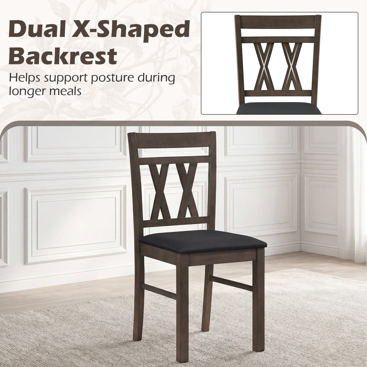 Set of 2 Modern Linen Style Upholstered Kitchen Chairs-Gray
