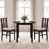 Set of 2 Rubber Wood Kitchen Chairs with Fabric Padded Seat -Coffee
